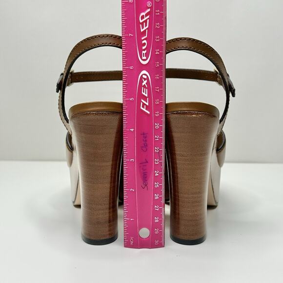 Gucci Cutout Interlocking G 37.5/ US 7.5 Platform Sandal Dark Brown Leather NIB - Picture 12 of 15